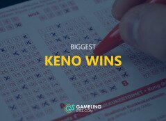 Biggest Keno Wins text centered, keno card image in background