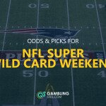 Odds & Picks for NFL Super Wild Card Weekend text centered, NFL playoff image in background