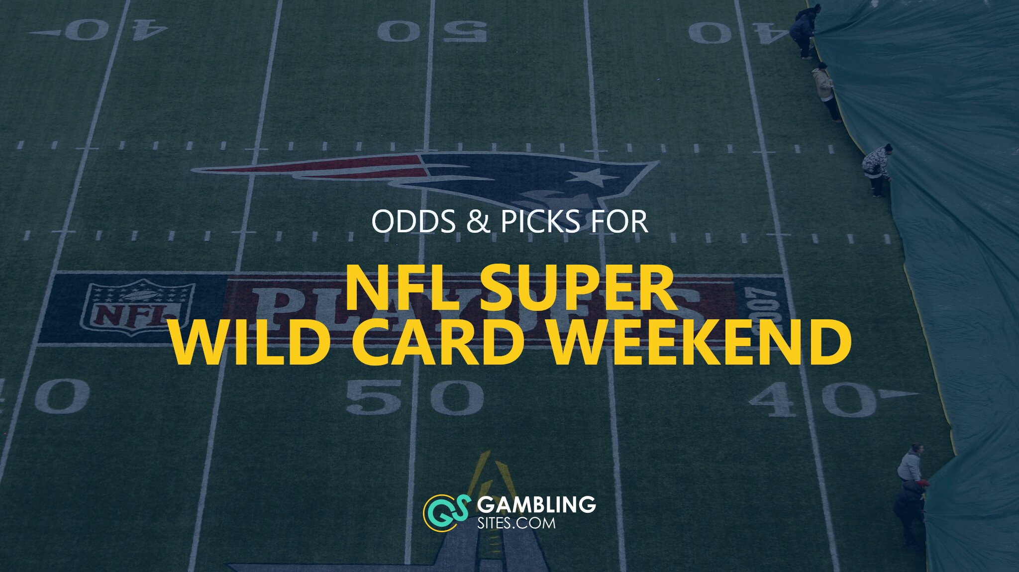 Odds & Picks for NFL Super Wild Card Weekend text centered, NFL playoff image in background