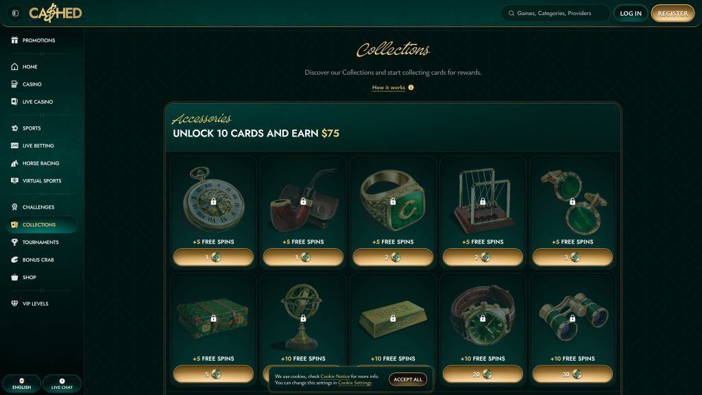 Cashed collections page screenshot