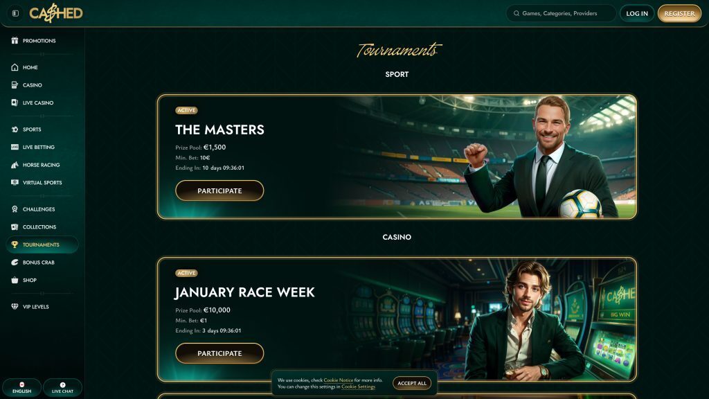 Cashed Tournaments Page Screenshot