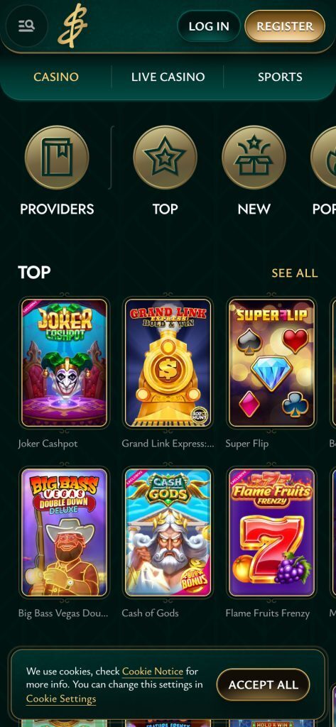 Cashed Casino Page Mobile Screenshot