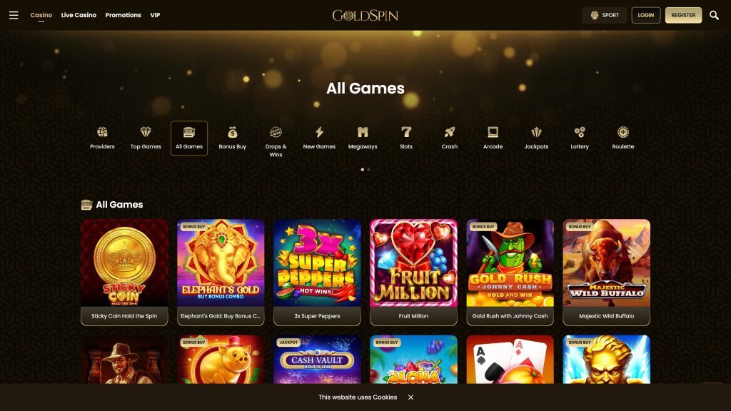 goldspin casino all games desktop screenshot