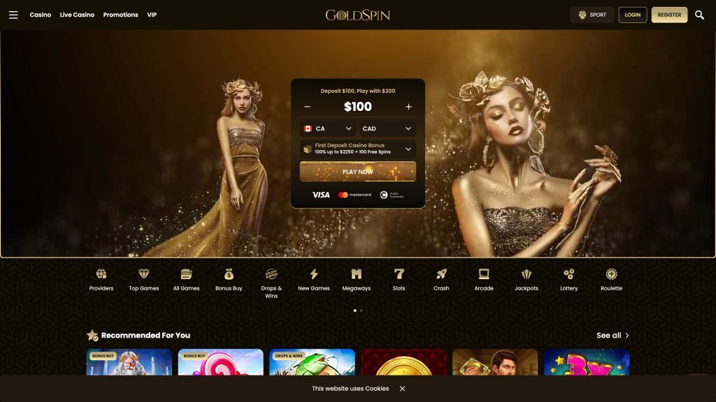 goldspin casino homepage desktop