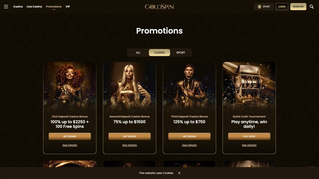 goldspin casino promotions screenshot