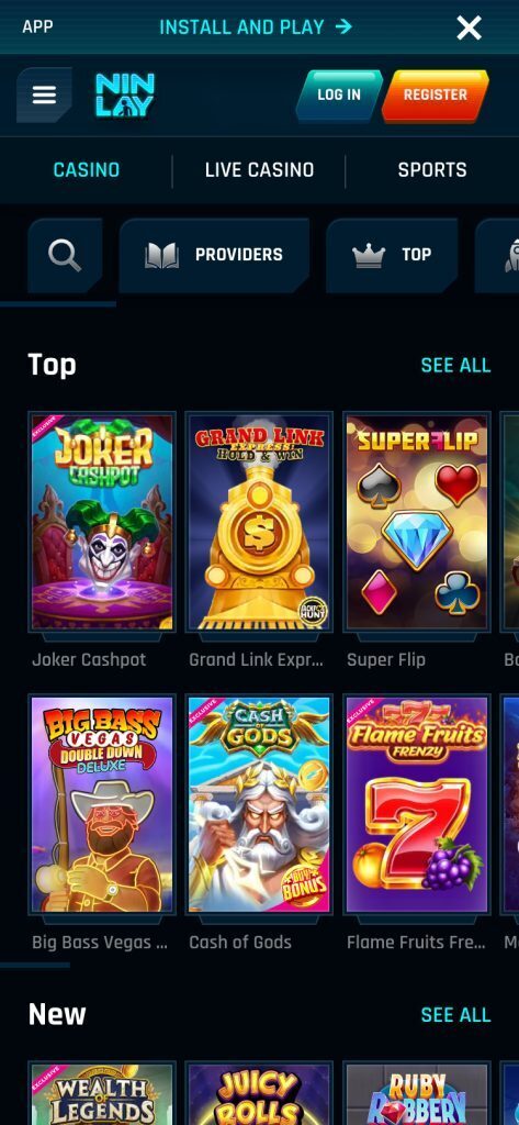 Ninlay Mobile Casino Page Screenshot