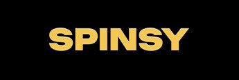 Spinsy logo, gold text on black background