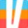 Vegasino favicon, White V on blue, orange, and red background