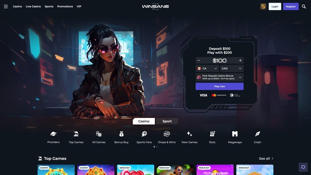 winsane casino desktop home