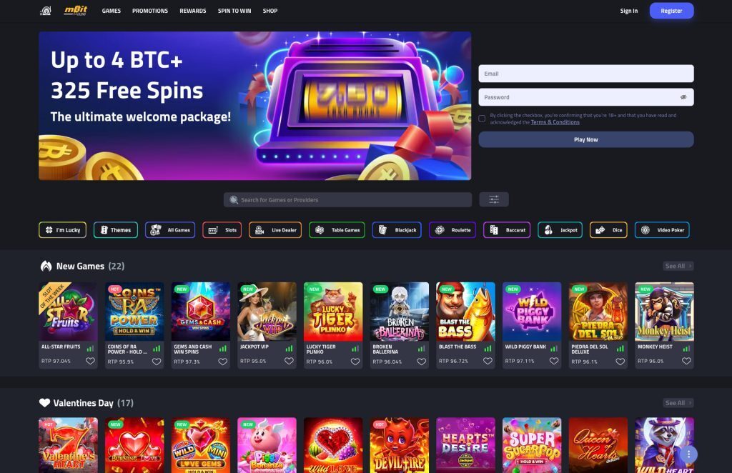 mBit Casino home page